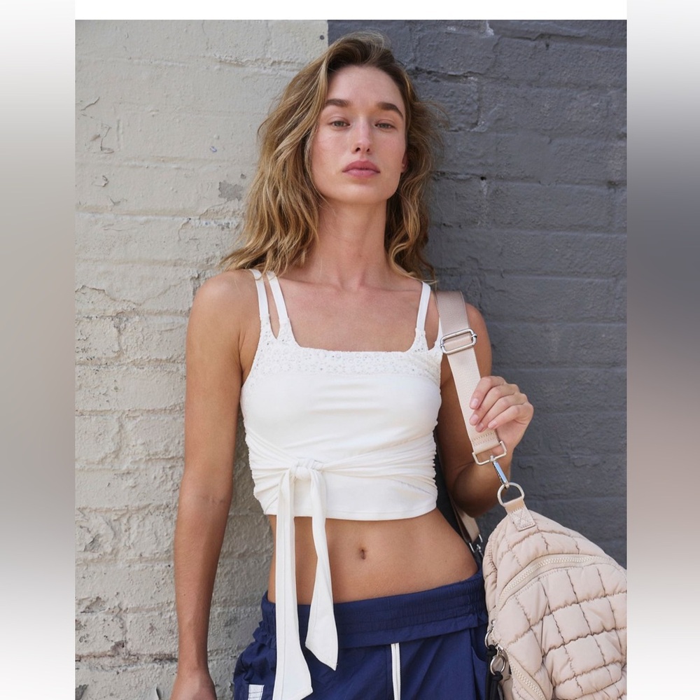 FP Movement by Free People White  Lace Tie Crop Top Sz-L